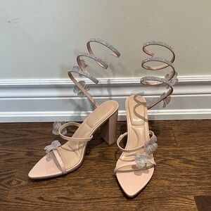 Wild Diva Blush Spiral Crystal Wrap-Heel Sandals